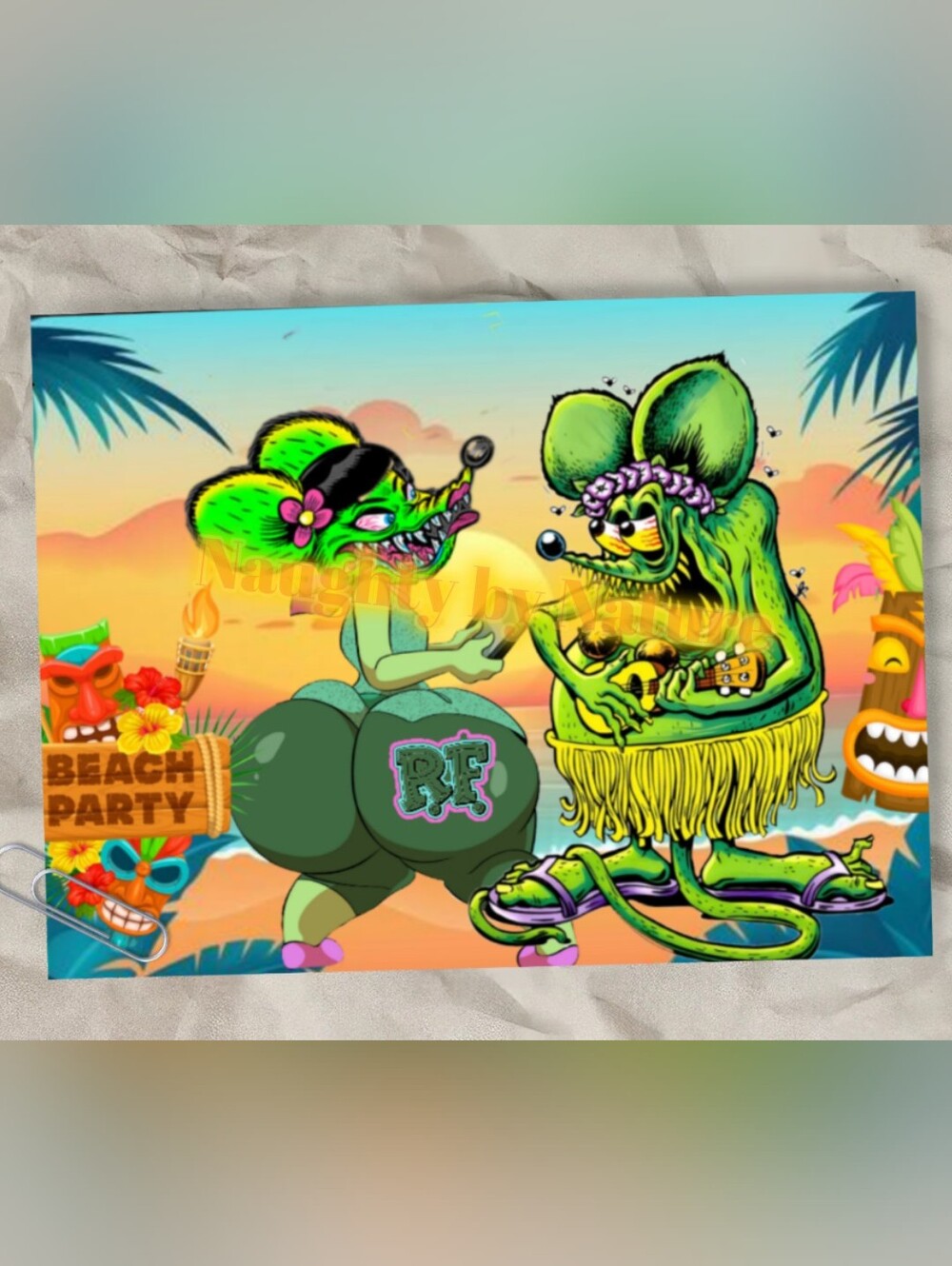 Neon Green Rat Fink Beach Party Art Print Metal Poster